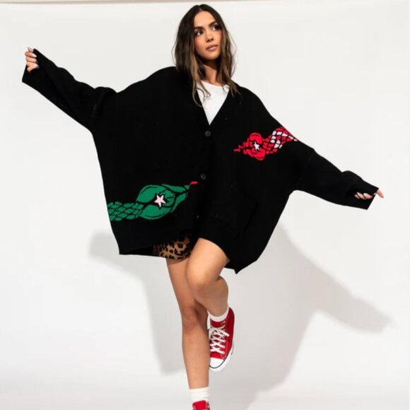 DRESSED IN LALA Oversized Snake Sweater Cardigan | Look What You Made Me Do - Picture 1 of 11